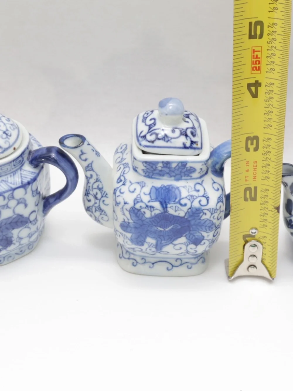 Vintage Chinese Miniature Blue and White Porcelain Teapots Collectable SET of 4